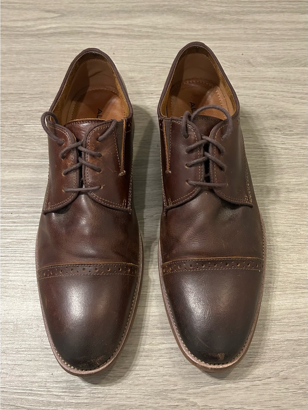 Aldo Men's Brown Leather Cap-Toe Derby Shoes